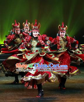 Traditional Chinese Zang Nationality Dance Costume, China Tibetan Folk Dance Classical Dance Embroidery Clothing for Women