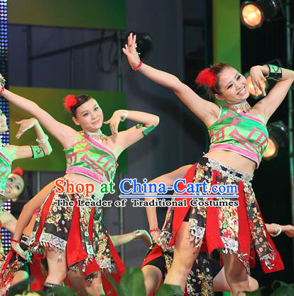 Traditional Chinese Zhuang Nationality Dance Costume, China Folk Dance Classical Dance Clothing for Women