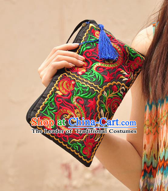 Chinese Traditional Embroidery Craft Embroidered Black Purse Handmade Handbag for Women