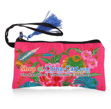 Chinese Traditional Embroidery Craft Embroidered Peony Pink Purse Handmade Handbag for Women