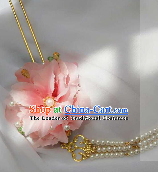 Chinese Traditional Ancient Hair Accessories Classical Pink Flowers Step Shake Hanfu Hairpins for Women