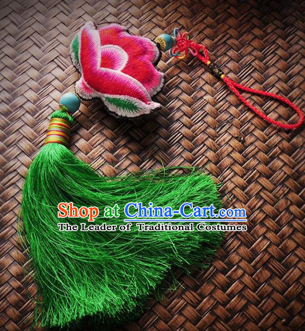 Chinese Traditional Embroidery Accessories Handmade Embroidered Red Lotus Pendant for Women