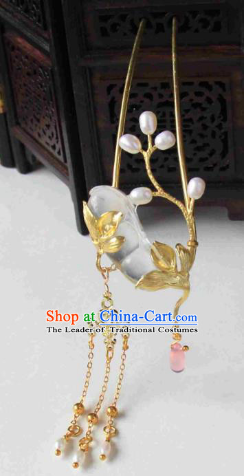 Chinese Traditional Ancient Hair Accessories Classical Brass Hair Clip Hanfu Tassel Hairpins for Women