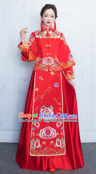 Chinese Traditional Bride Toast Clothing Embroidery Peony Red Xiuhe Suits Ancient Bottom Drawer Wedding Costumes for Women
