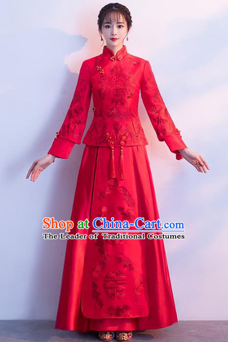 Chinese Traditional Red Xiuhe Suits Bride Toast Clothing Ancient Embroidery Bottom Drawer Wedding Costumes for Women