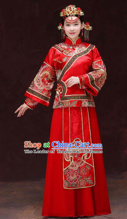 Chinese Traditional Xiuhe Suits Bride Red Toast Clothing Ancient Embroidery Peony Bottom Drawer Wedding Costumes for Women