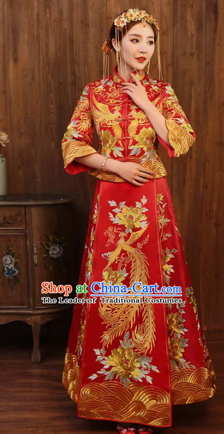 Chinese Ancient Wedding Costume Bride Toast Clothing, China Traditional Delicate Embroidered Peony Dress Xiuhe Suits for Women