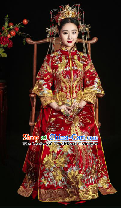 Chinese Traditional Red Xiuhe Suits Ancient Bride Embroidered Phoenix Bottom Drawer Wedding Costumes for Women