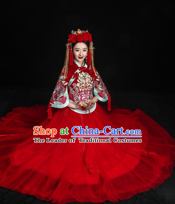 Chinese Traditional Xiuhe Suits Ancient Bride Red Bottom Drawer Wedding Costumes for Women