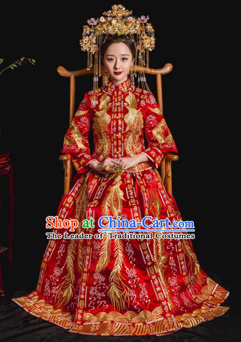 Chinese Traditional Toast Red Xiuhe Suits Ancient Bride Embroidered Phoenix Bottom Drawer Wedding Costumes for Women