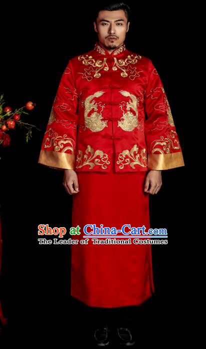 Chinese Traditional Wedding Costume China Ancient Bridegroom Tang Suit Red Gown for Men