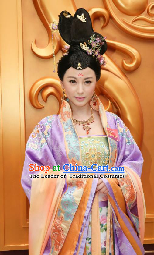 Chinese Ancient Palace Lady Hanfu Dress Tang Dynasty Princess Embroidered Costumes and Headpiece Complete Set