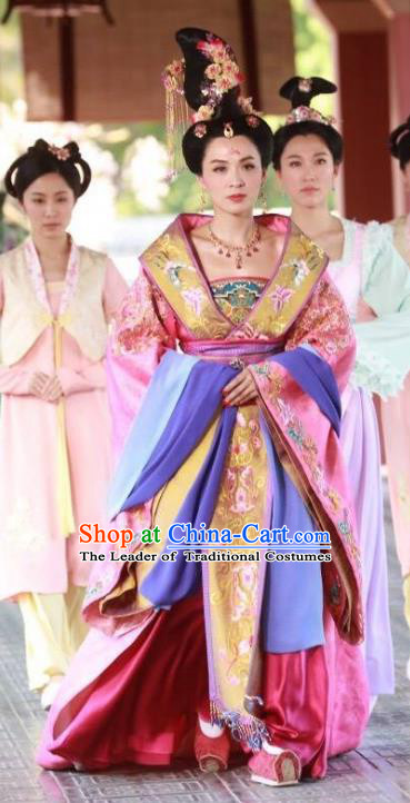 Chinese Ancient Princess Taiping Hanfu Dress Tang Dynasty Maidenform Embroidered Costumes and Headpiece for Women