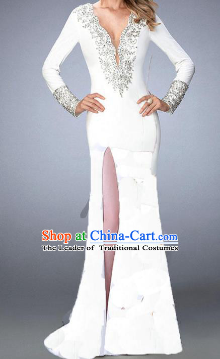 Top Grade Stage Performance Costumes Catwalks White Backless Dress Modern Fancywork Full Dress for Kids