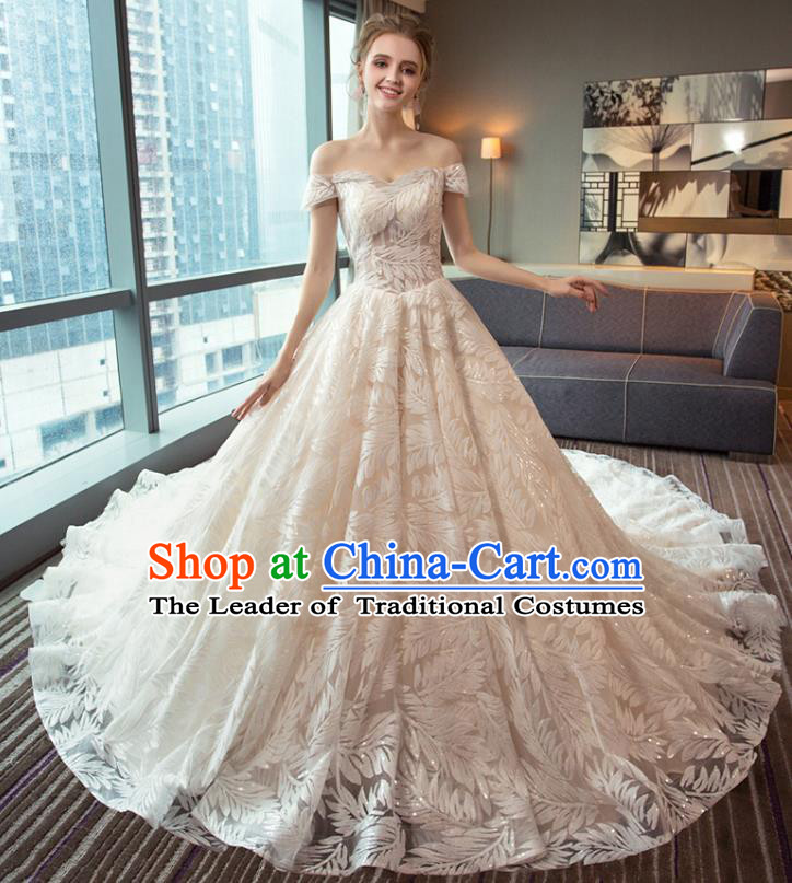 Top Grade Advanced Customization Tail Wedding Dress Bridal Veil Wedding Gown Costume for Women