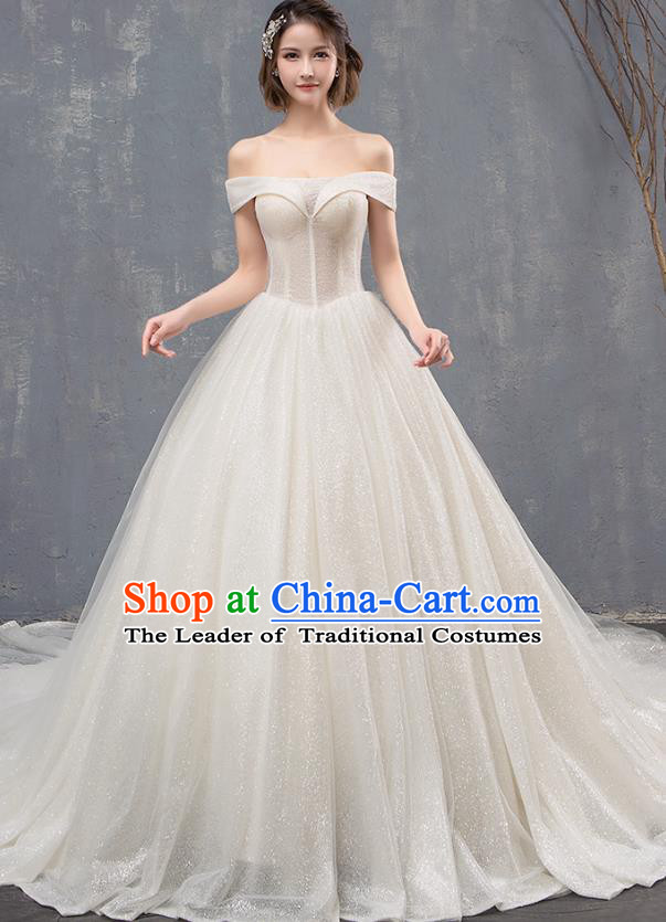 Top Grade Advanced Customization Trailing Veil Dress Wedding Dress Compere Bridal Full Dress for Women