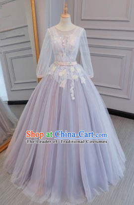 Top Grade Evening Dress Advanced Customization Purple Veil Wedding Dress Compere Bridal Full Dress for Women