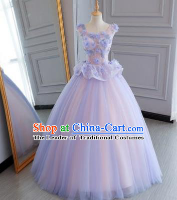 Top Grade Wedding Costume Compere Evening Dress Advanced Customization Purple Veil Dress Bridal Full Dress for Women