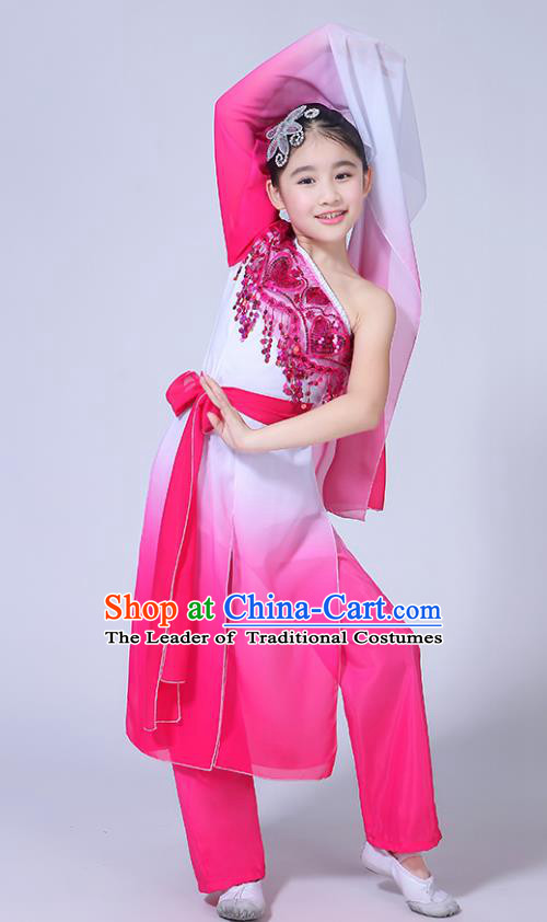 Chinese Ancient Costume Children Classical Dance Pink Dress Stage Performance Clothing for Kids