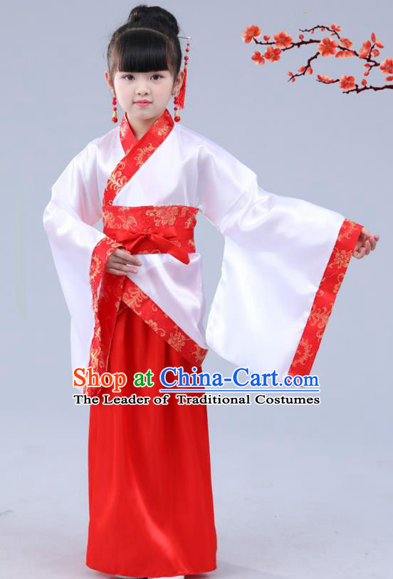 Chinese Ancient Costume Children Red Hanfu Classical Dance Dress Stage Performance Clothing for Kids
