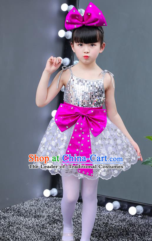 Top Grade Chorus Jaze Dance Stage Performance Costumes White Bubble Dress Children Modern Dance Clothing for Kids