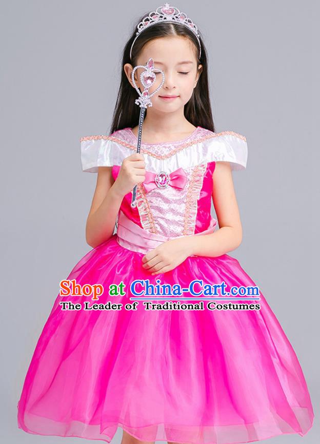 Top Grade Chorus Costumes Stage Performance Princess Rosy Dress Children Modern Dance Clothing for Kids
