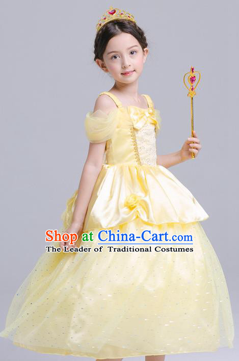 Top Grade Chorus Costumes Stage Performance Princess Yellow Full Dress Children Modern Dance Clothing for Kids