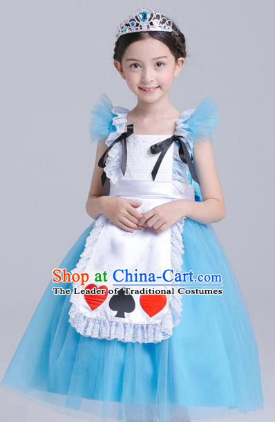 Top Grade Chorus Costumes Stage Performance Princess Blue Full Dress Children Modern Dance Clothing for Kids