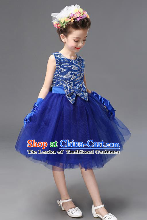 Top Grade Princess Blue Bubble Dress Stage Performance Chorus Costumes Children Modern Dance Clothing for Kids