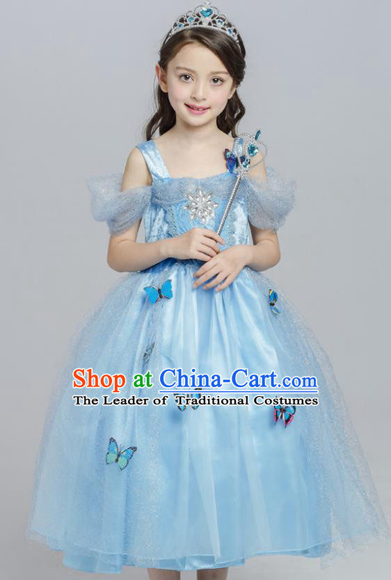 Top Grade Princess Blue Dress Stage Performance Chorus Costumes Children Modern Dance Clothing for Kids