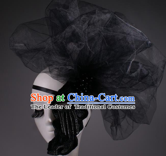 Halloween Fancy Ball Props Exaggerated Black Veil Face Mask Stage Performance Accessories Christmas Mysterious Masks