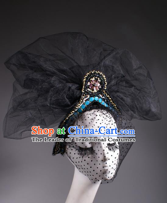 Top Grade Halloween Queen Hair Accessories Stage Performance Modern Fancywork Headwear Black Veil Hair Clasp