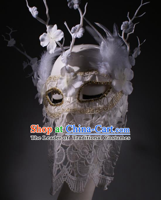 Halloween Fancy Ball Props Exaggerated Face Mask Stage Performance Accessories Christmas Mysterious White Lace Masks