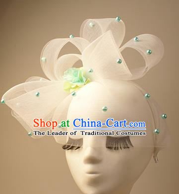 Top Grade Christmas Catwalks Hair Accessories Halloween Stage Performance White Veil Hair Clasp Modern Fancywork Headwear