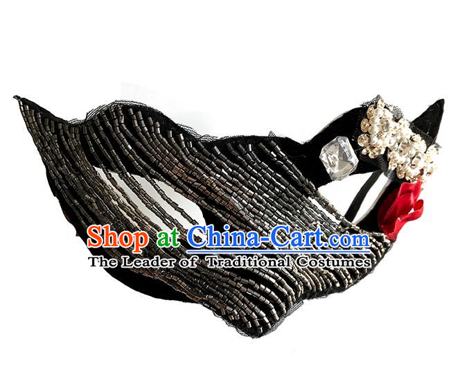 Halloween Catwalks Venice Face Mask Fancy Ball Crystal Beads Masks Christmas Exaggerated Feather Masks