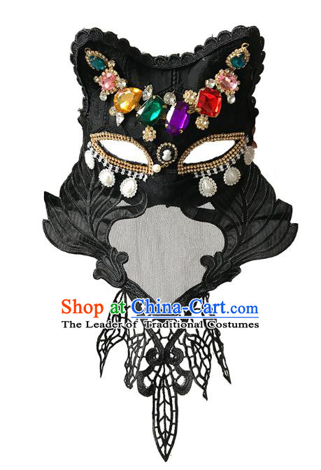 Halloween Catwalks Venice Face Mask Fancy Ball Crystal Cats Masks Christmas Exaggerated Feather Masks