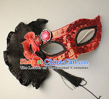 Halloween Exaggerated Red Sequin Face Mask Venice Fancy Ball Props Catwalks Accessories Christmas Masks