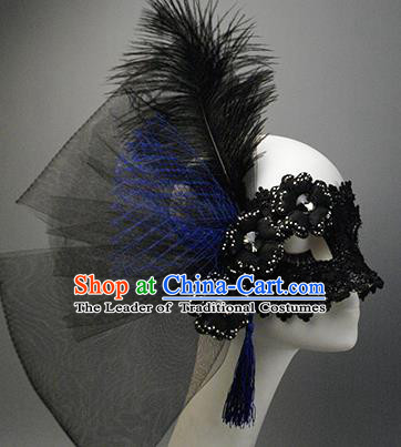 Halloween Exaggerated Face Mask Venice Fancy Ball Props Catwalks Accessories Christmas Black Feather Masks
