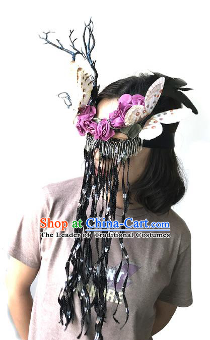 Halloween Venice Exaggerated Butterfly Tassel Face Mask Fancy Ball Props Catwalks Accessories Christmas Masks