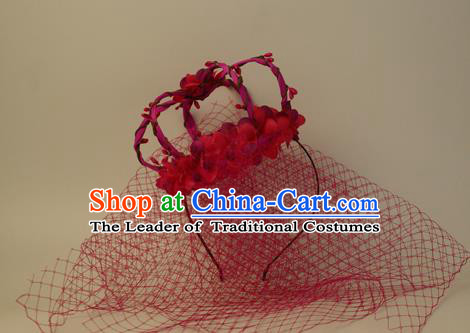 Top Grade Catwalks Hair Accessories Red Flowers Royal Crown Halloween Modern Fancywork Headwear