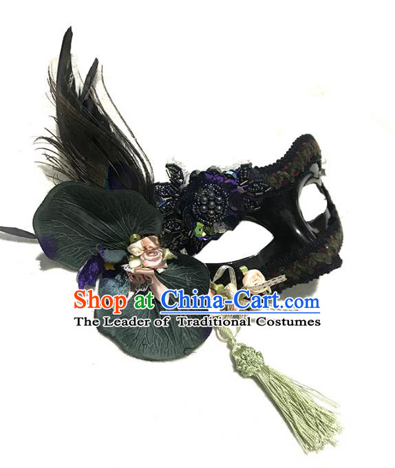 Halloween Venice Exaggerated Black Lotus Feather Face Mask Fancy Ball Props Catwalks Accessories Christmas Masks