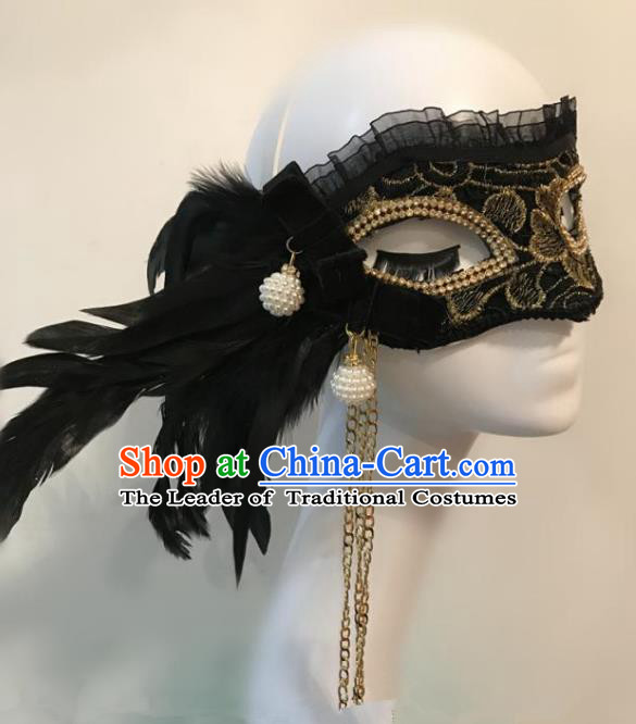 Halloween Catwalks Venice Black Feather Tassel Face Mask Fancy Ball Props Accessories Christmas Exaggerated Masks