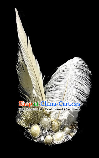 Top Grade Catwalks Hair Accessories Exaggerated White Feather Headdress Halloween Modern Fancywork Headwear