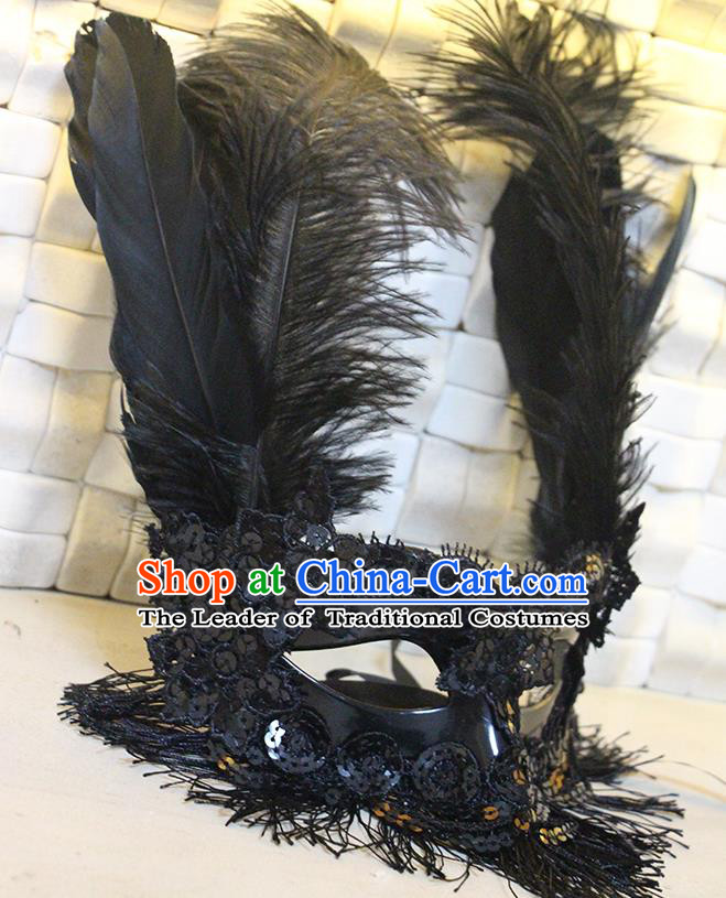 Halloween Catwalks Venice Feather Face Mask Fancy Ball Props Accessories Christmas Exaggerated Black Feather Masks