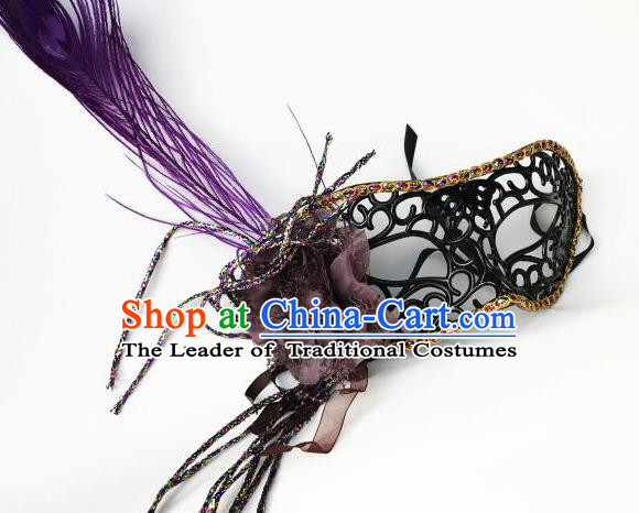 Halloween Catwalks Venice Face Mask Fancy Ball Props Accessories Christmas Exaggerated Purple Feather Masks