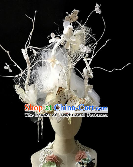 Top Grade Catwalks Hair Accessories Exaggerated White Butterfly Hair Clasp Modern Fancywork Headwear