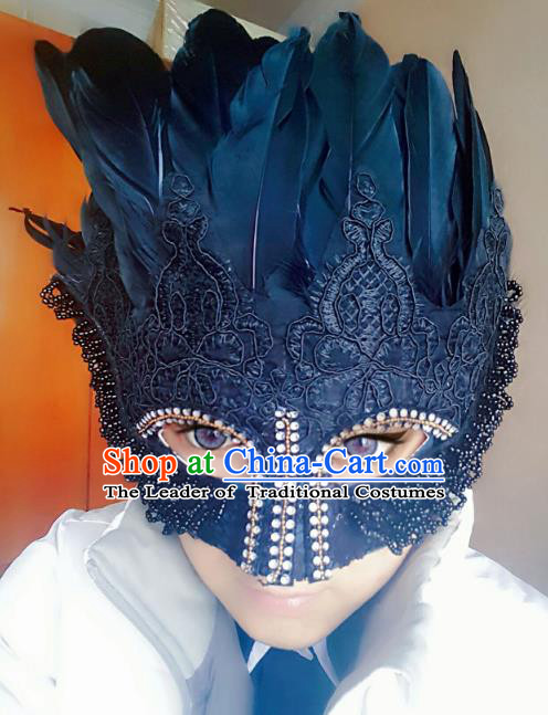 Halloween Handmade Face Mask Fancy Ball Catwalks Black Feather Masks Christmas Exaggerated Feather Masks