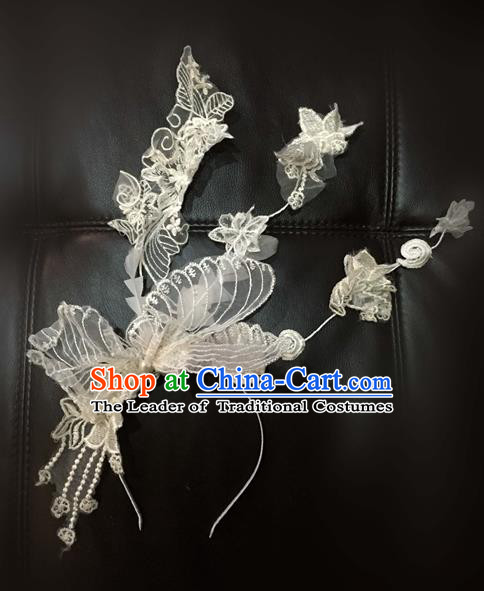 Top Grade Catwalks Hair Accessories Exaggerated White Lace Hair Clasp Modern Fancywork Headwear