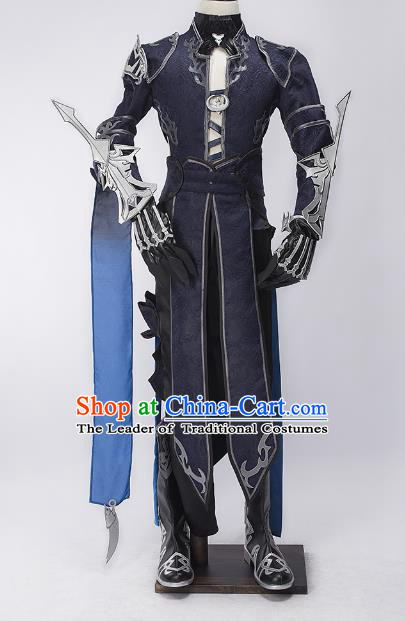 China Ancient Cosplay Swordsman Warriors Purple Costumes Complete Set Chinese Traditional Knight-errant Clothing for Men