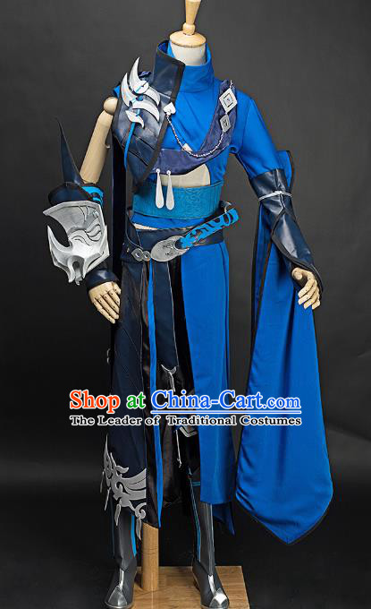 China Ancient Cosplay Childe Swordsman Blue Costumes Chinese Traditional Knight-errant Clothing for Men